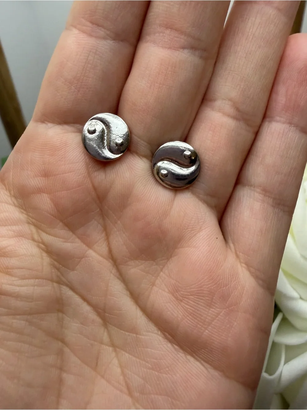 Silver Tone Yin Yang Stud Earrings